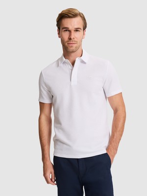Cacharel White Slim Fit Textured Cotton Blend Polo Collar T-Shirt