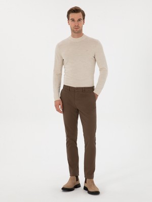 Cacharel Brown Slim Fit Cotton Blend Canvas Trousers