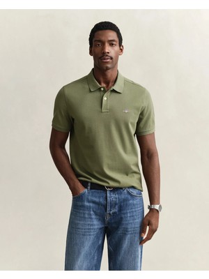 Gant Men's Green Regular Fit Logo Polo Collar T-Shirt