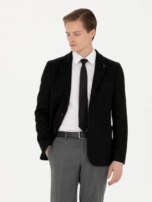 Cacharel Black Slim Fit Wool Blend Classic Blazer