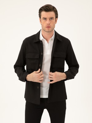 Cacharel Black Slim Fit Linen Blend Overshirt