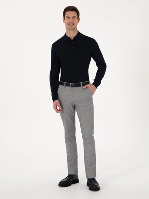 Cacharel Grey Slim Fit Micro Patterned Cotton Blend Canvas Trousers