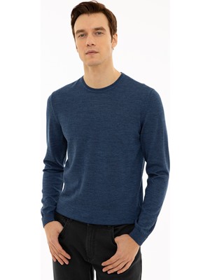 Cacharel Indigo Slim Fit Crew Neck Basic Knit Sweater