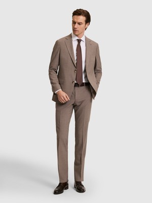 Cacharel Light Brown Slim Fit Wool Linen Blend Micro Pattern Notch Lapel Suit