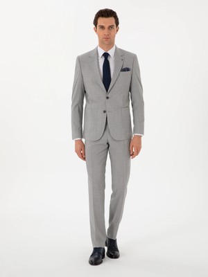 Cacharel Light Grey Slim Fit %100 Wool Basic Suit