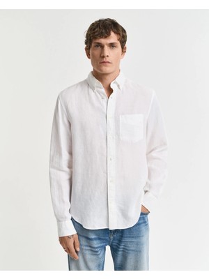 Gant Men's White Regular Fit Button-Down Collar Linen Shirt