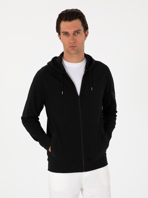 Cacharel Black Regular Fit Full-Zip Hooded Sweatshirt