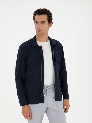 Cacharel Navy Slim Fit Zip-Up Shirt Jacket