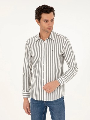 Cacharel Grey Slim Fit Striped Cotton Shirt