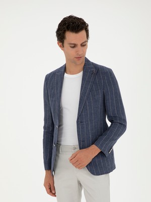 Cacharel Indigo Slim Fit %100 Linen Blazer