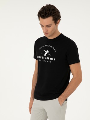 Cacharel Black Slim Fit Crew Neck Patterned T-Shirt