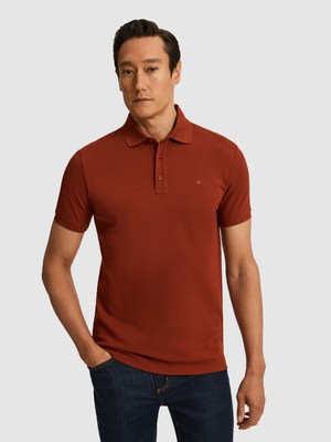 Cacharel Brick Slim Fit Pure Cotton Polo Collar Basic T-Shirt