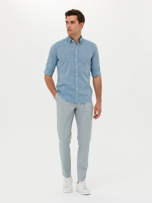 Cacharel Blue Dad Fit %100 Cotton Pleated Dress Trousers