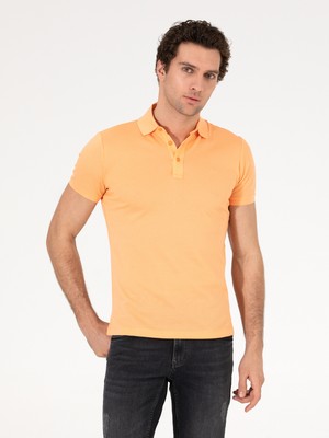Cacharel Orange Polo Neck Slim Fit Basic Mercerized T-Shirt