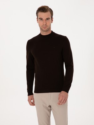 Cacharel Brown Slim Fit Wool Blend Low Mock Neck Basic Knit Sweater