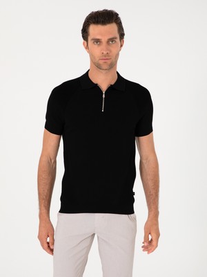 Cacharel Black Slim Fit Zip Polo Collar Knit T-Shirt