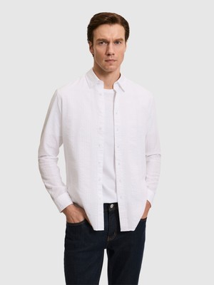 Cacharel White Regular Fit %100 Cotton Striped Shirt