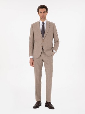 Cacharel Beige Slim Fit Wool Cashmere Blend Micro Patterned Suit