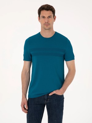 Cacharel Petrol Blue Slim Fit Crew Neck Knit T-Shirt
