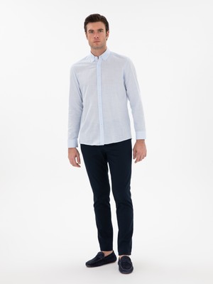 Cacharel Navy Slim Fit Textured Cotton Blend Chino Trousers