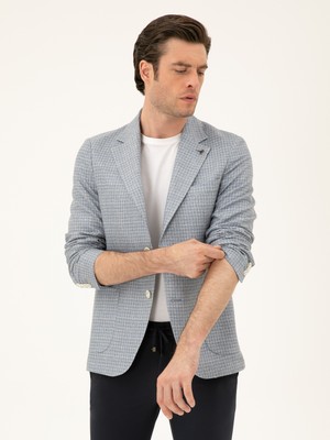 Cacharel Blue Slim Fit Linen Blend Blazer