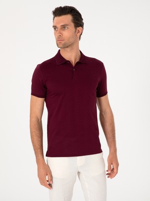 Cacharel Burgundy Slim Fit %100 Cotton Polo Collar T-Shirt