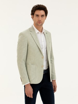 Cacharel Almond Green Slim Fit Wool Silk Blend Blazer
