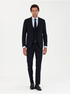 Cacharel Navy Slim Fit Wool Blend Suit With Vest