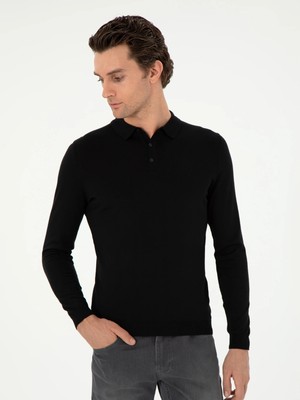 Cacharel Black Slim Fit Wool Blend Polo Neck Basic Knit Sweater