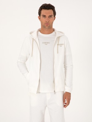 Cacharel Ecru Regular Fit %100 Cotton Full-Zip Hooded Sweatshirt