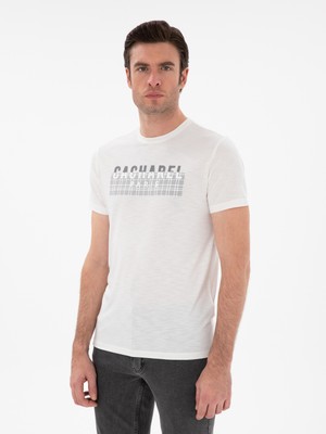 Cacharel White Slim Fit Crew Neck Patterned T-Shirt