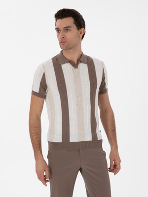 Cacharel Ecru Slim Fit Camp Collar Knit T-Shirt