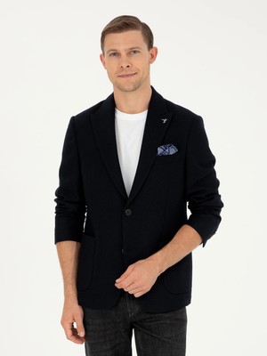 Cacharel Navy Slim Fit Wool Blend Blazer