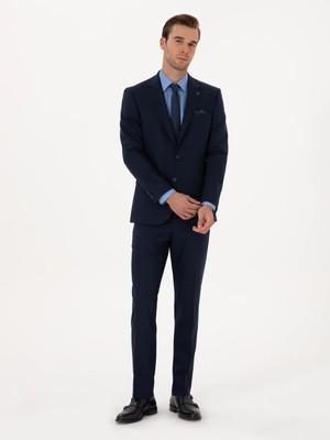 Cacharel Navy Slim Fit Wool Blend Micro Patterned Suit