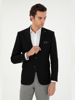 Cacharel Black Slim Fit Wool Blend Classic Blazer