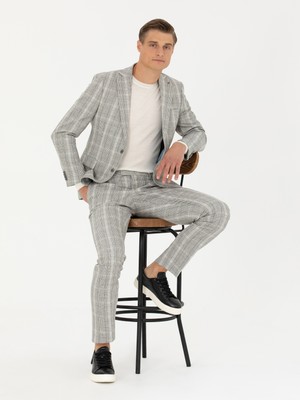 Cacharel Grey Slim Fit Wool Blend Plaid Suit