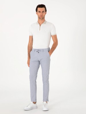 Cacharel Light Blue Slim Fit Waffle Textured Drawstring Waist Casual Trousers