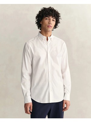 Gant Men's White Regular Fit Button-Down Collar Oxford Shirt
