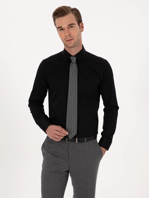 Cacharel Black Slim Fit %100 Cotton Classic Shirt