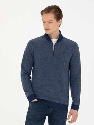 Cacharel Navy Slim Fit Cotton Blend Half-Zip Sweatshirt