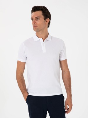 Cacharel White Slim Fit %100 Cotton Polo Collar T-Shirt
