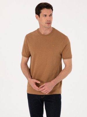 Cacharel Brown Regular Fit %100 Cotton Crew Neck Basic T-Shirt