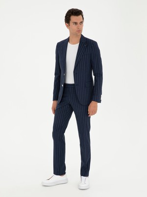 Cacharel Dark Navy Slim Fit Wool Linen Blend Suit