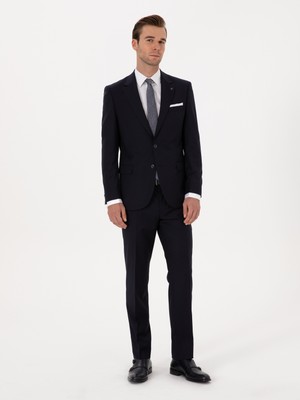 Cacharel Navy Slim Fit %100 Wool Notch Lapel Basic Suit
