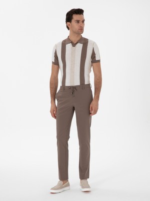 Cacharel Beige Slim Fit Drawstring Waist Stretch Classic Trousers