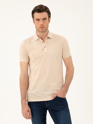 Cacharel Beige Slim Fit Polo Collar Mercerized T-Shirt