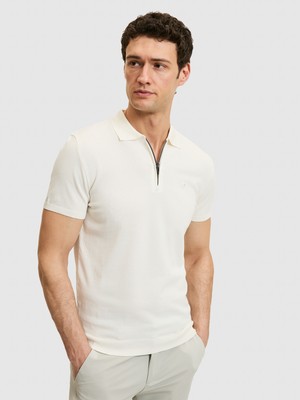 Cacharel White Slim Fit Zip Polo Collar Knit T-Shirt