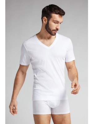 Intimissimi Mercerized Cotton V-Neck T-Shirt Filo Premium