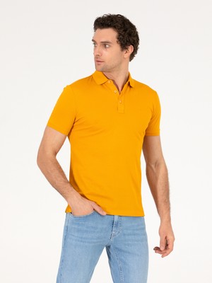 Cacharel Dark Yellow Polo Collar Slim Fit Basic Mercerized T-Shirt