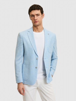 Cacharel Light Blue Slim Fit Wool Silk Blend Blazer